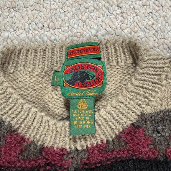 Vintage 80s Boston Traders Wool Sweater Hong Kong Geometric L - Picture 5 of 7